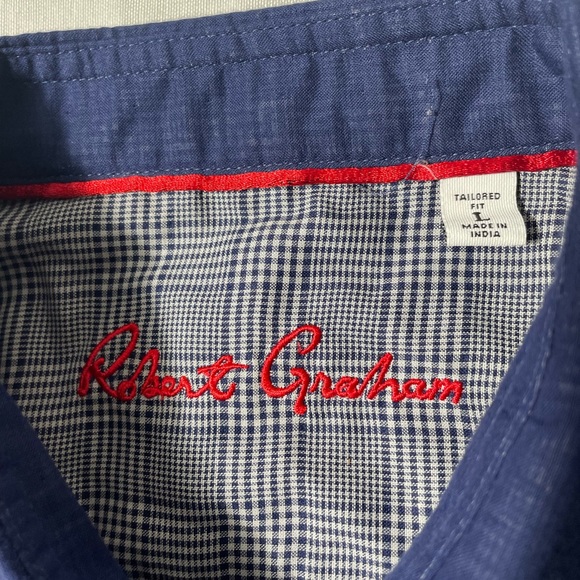 Robert Graham Blue plaid checkered lined button down long sleeve L tailored fit - Picture 5 of 5